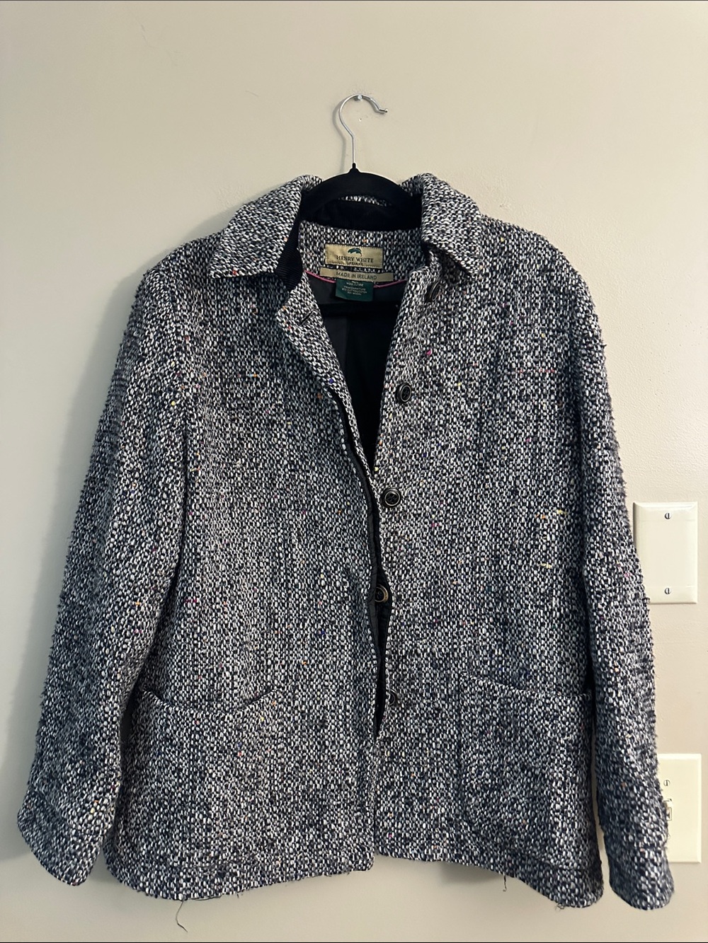 Wool-Blend Heathered Black and White Pea Coat